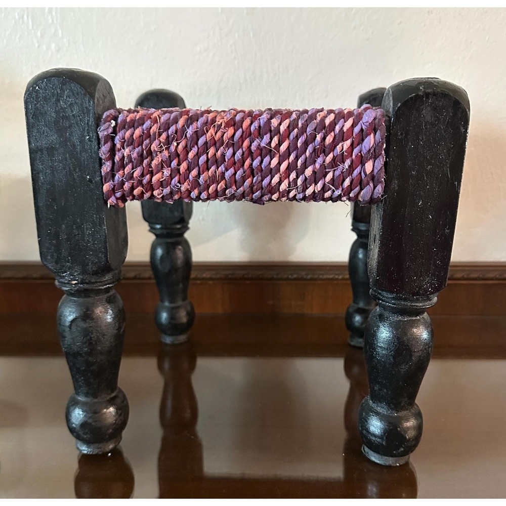 Vintage Pink and Purple Hand Woven‎ Small Low Seat Stool